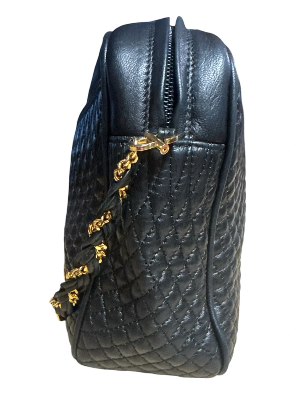 BALLY Italian Quilted Leather Crossbody Bag Chain Link Strap Tassel + Dust Bag - Picture 6 of 17